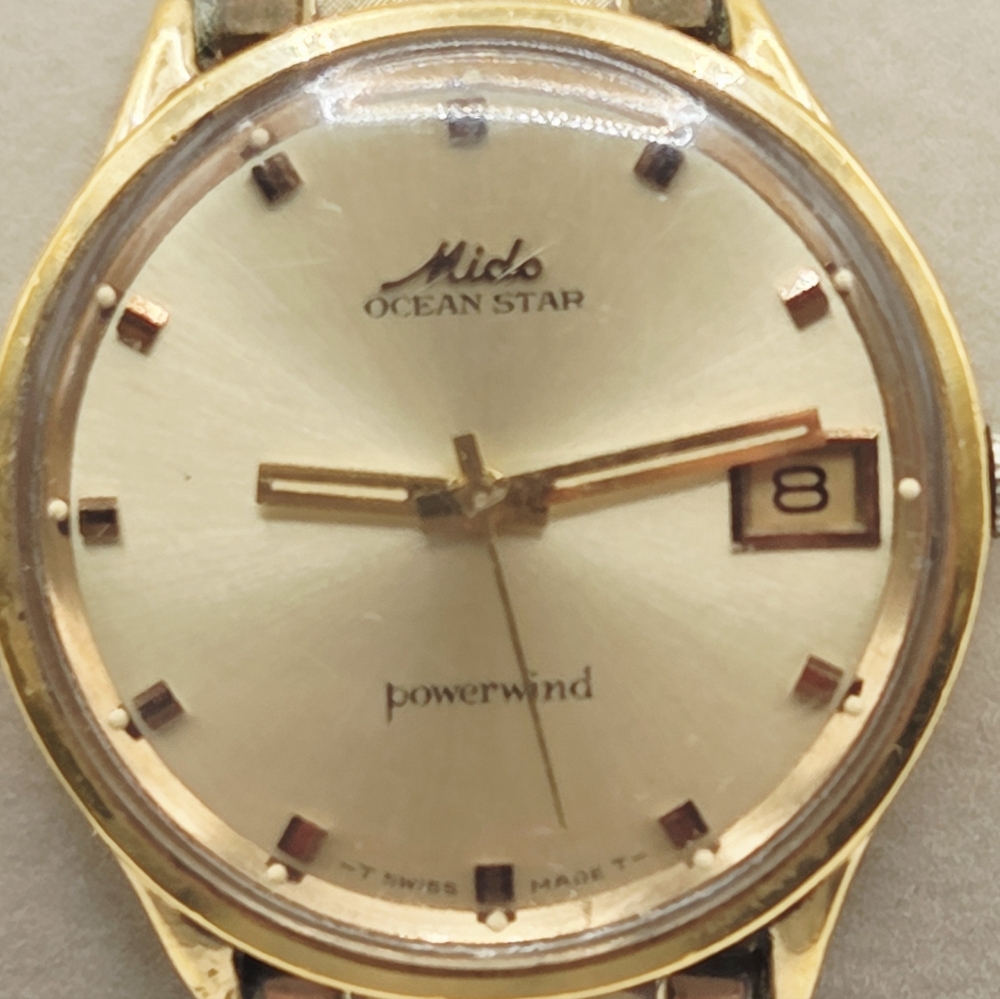 Vintage Mido Ocean Star Powerwind Watch Gold  Electroplated 001.5 35mm Working - Picture 3 of 13